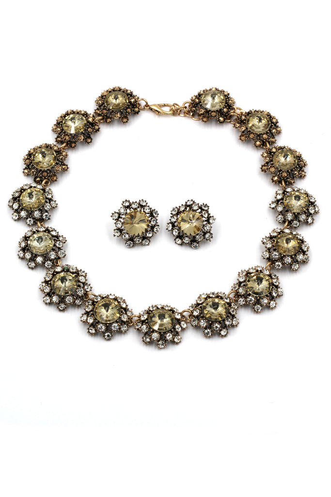 elegant colorful crystal flower necklace earring sets