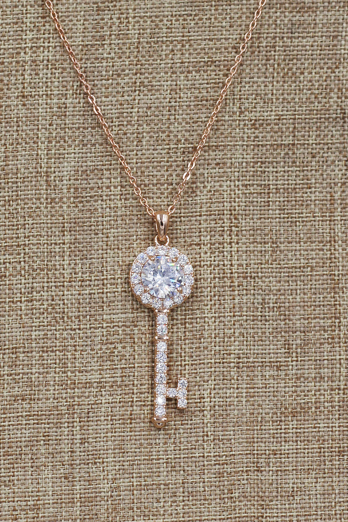 simple crystal key pendant necklace