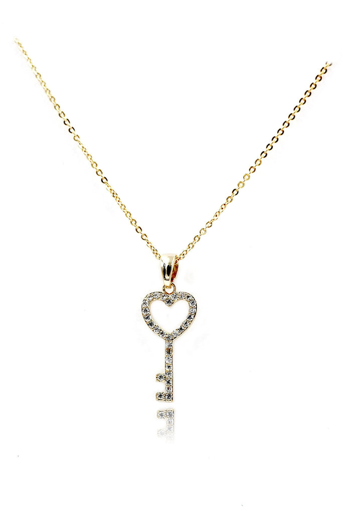 Simple heart-shaped key crystal necklace set