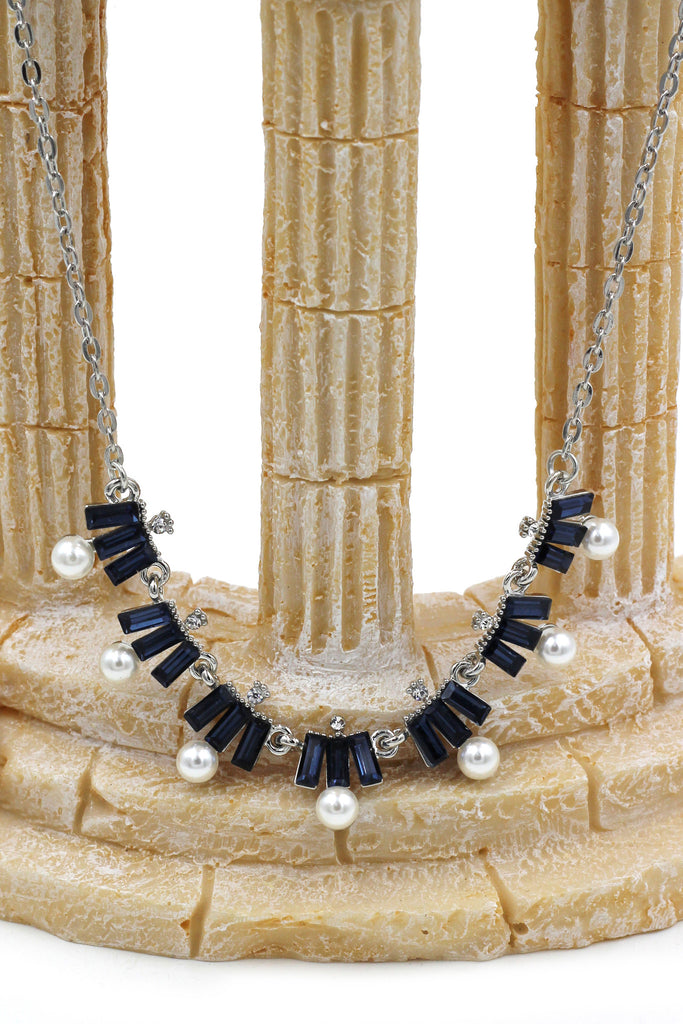 fashion crystal and pearl silver necklace