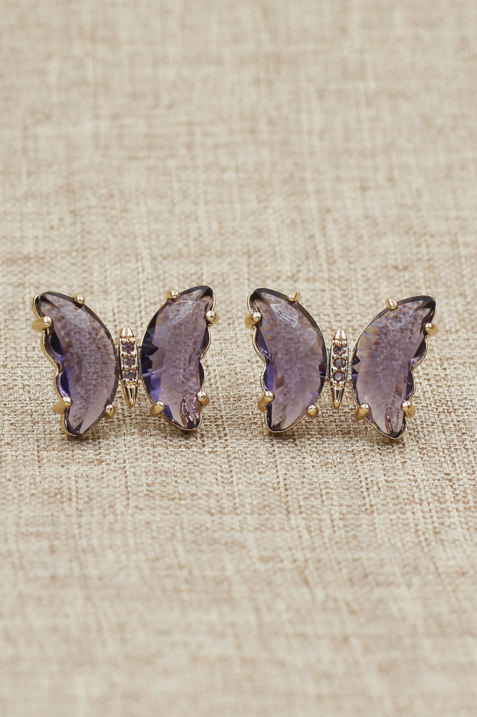 simple colorful crystal butterfly earrings