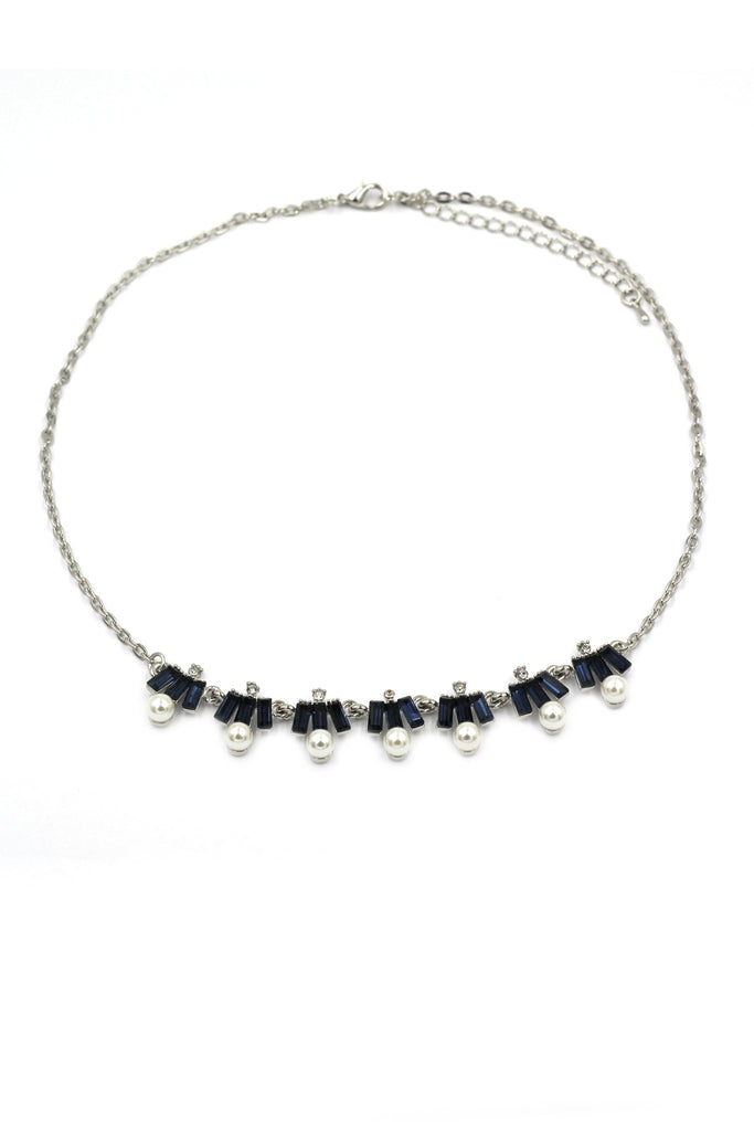 fashion crystal and pearl silver necklace