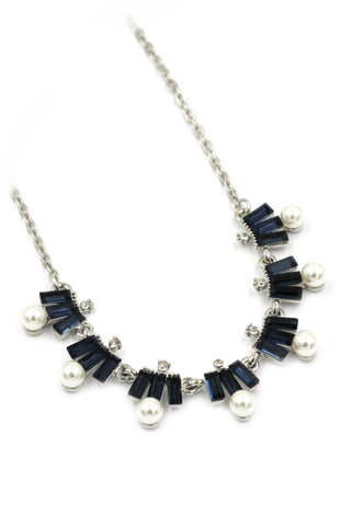 fashion blue crystal original black leather necklace