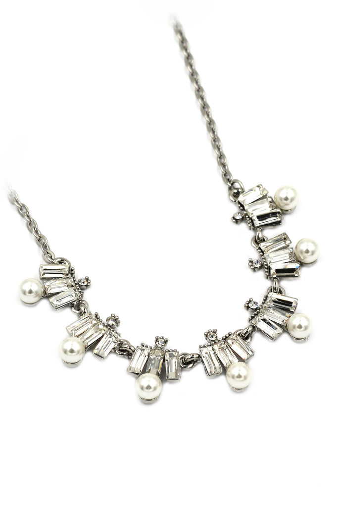 fashion crystal and pearl silver necklace