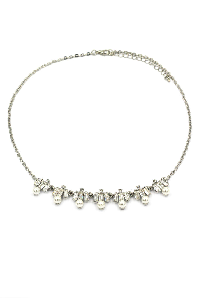 fashion crystal and pearl silver necklace