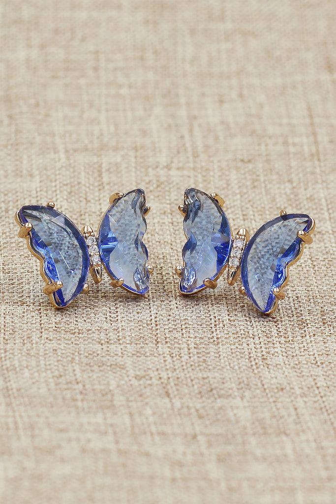 simple colorful crystal butterfly earrings