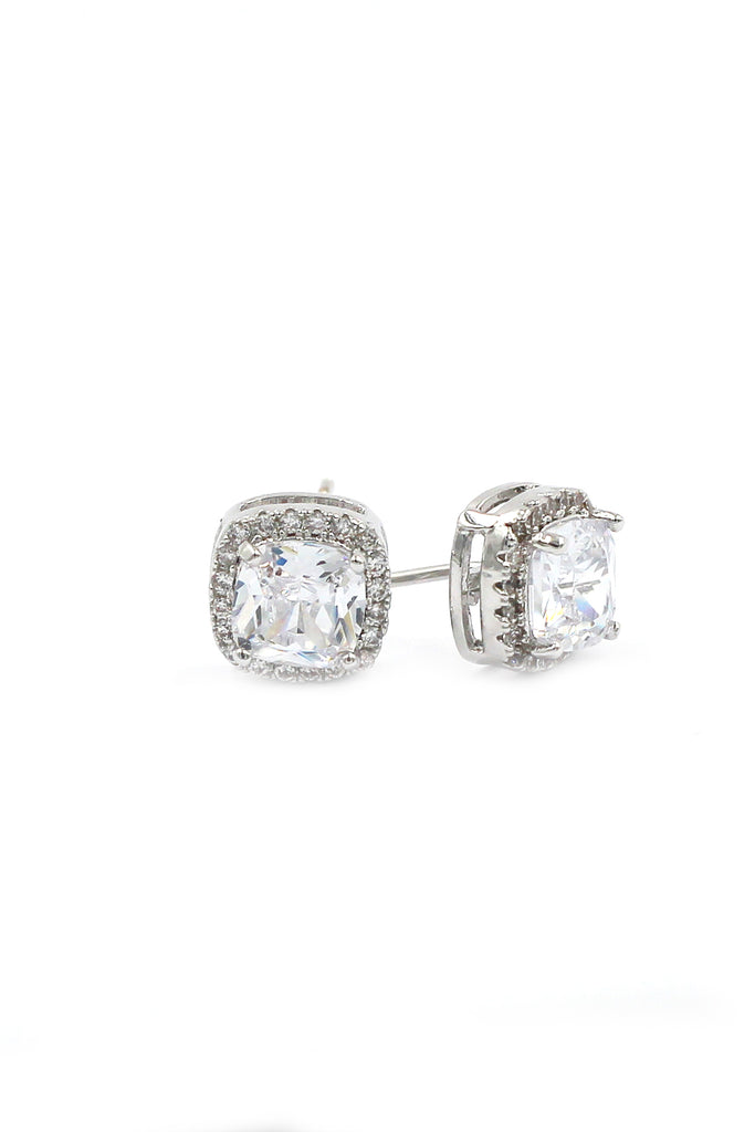 silver square crystal earrings