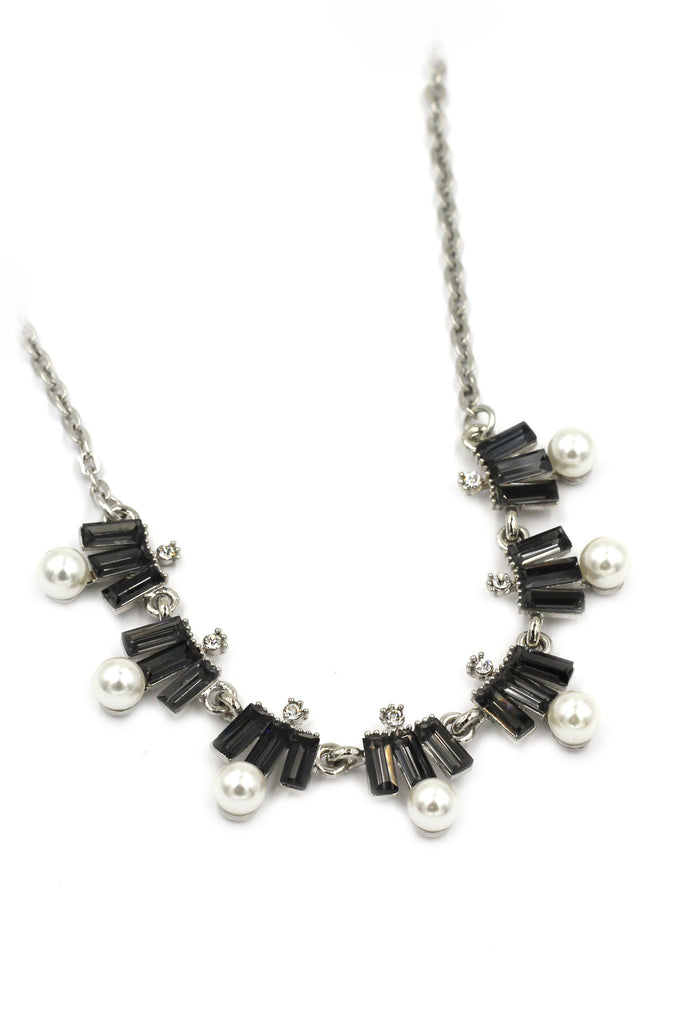 fashion crystal and pearl silver necklace