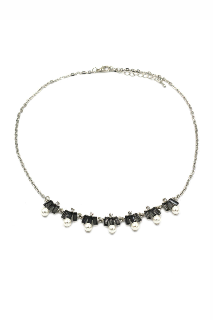fashion crystal and pearl silver necklace