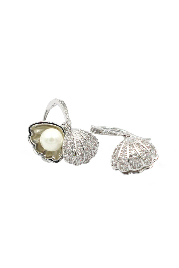 silver shell drop earrings