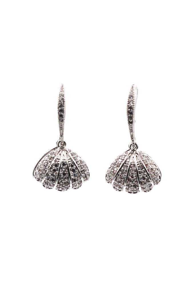 silver shell drop earrings