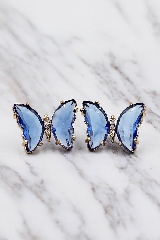 simple colorful crystal butterfly earrings