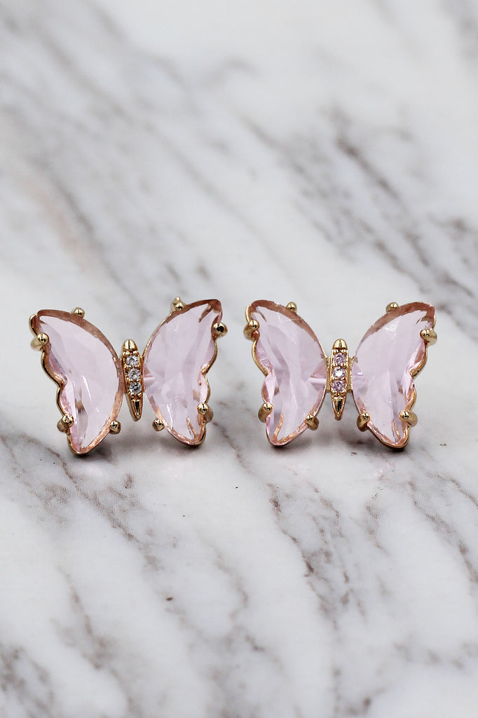 simple colorful crystal butterfly earrings