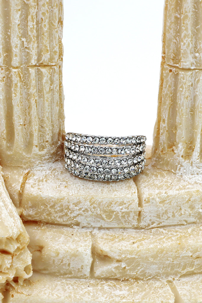 fashion micro-set crystal wide silver ring