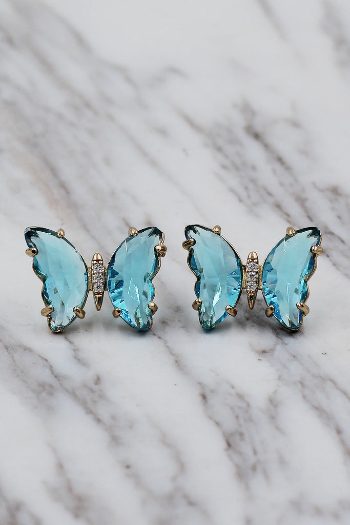 simple colorful crystal butterfly earrings