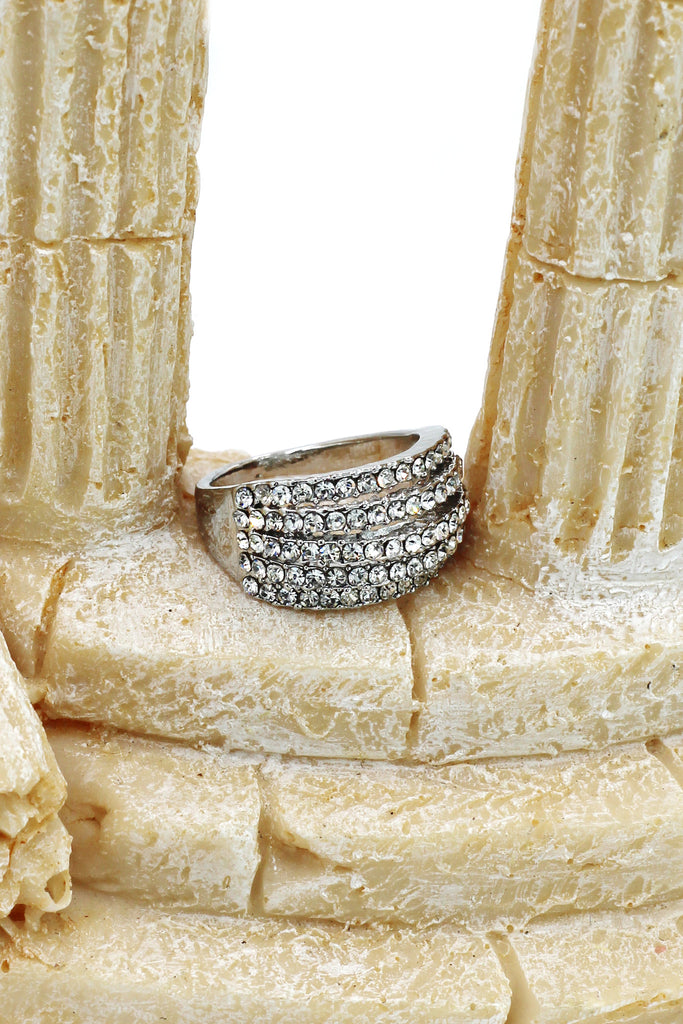 fashion micro-set crystal wide silver ring