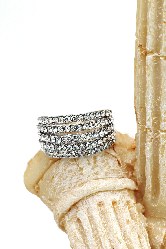 fashion micro-set crystal wide silver ring