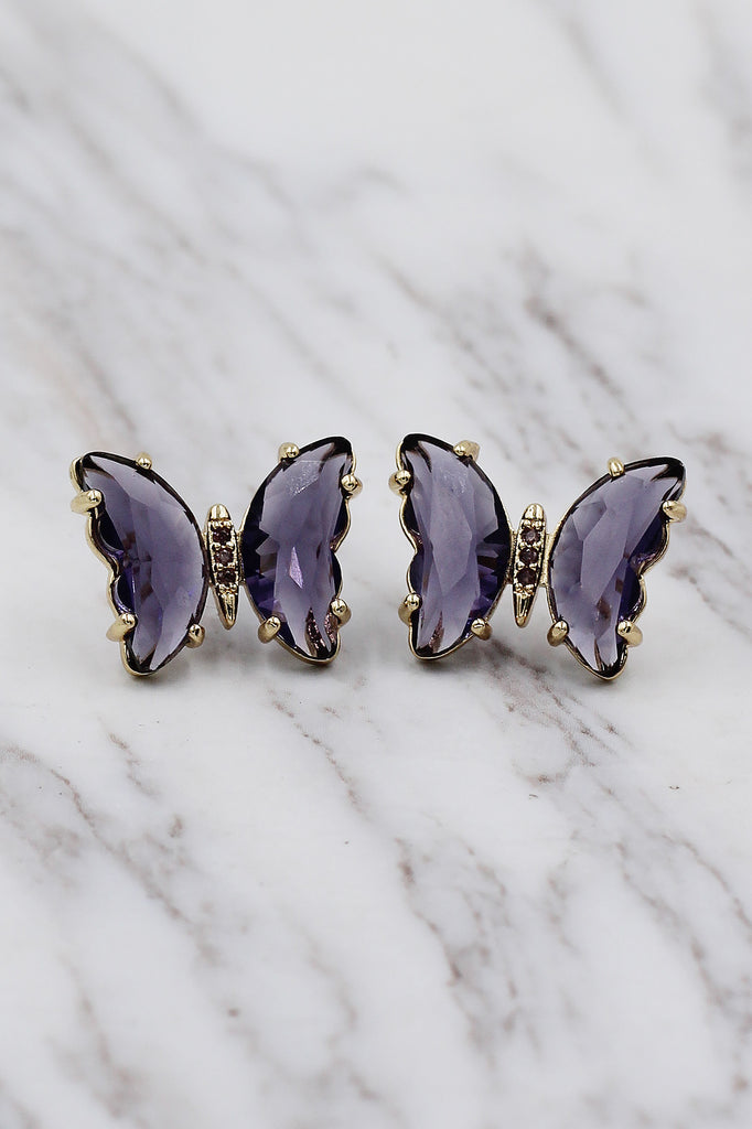 simple colorful crystal butterfly earrings