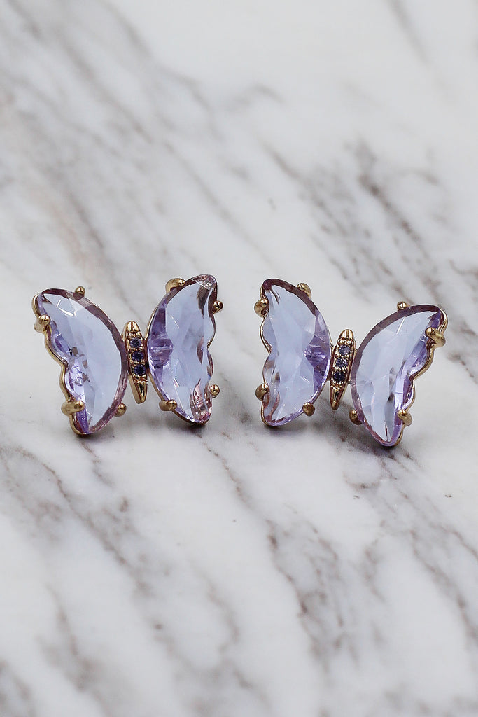 simple colorful crystal butterfly earrings