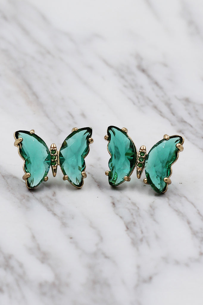 simple colorful crystal butterfly earrings