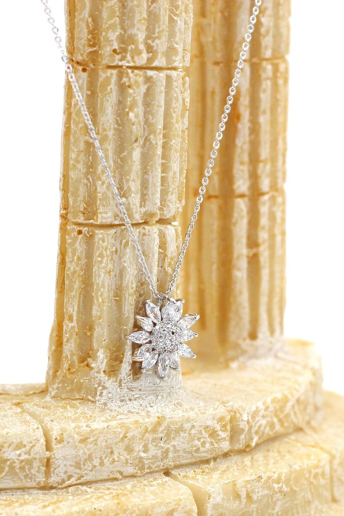 silver sun flower crystal necklace