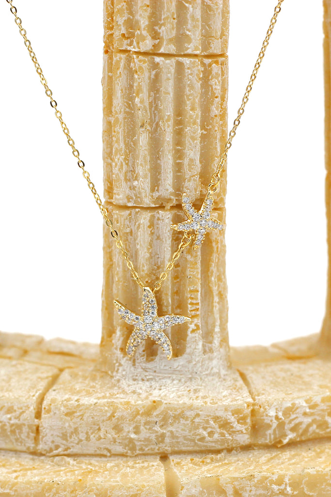 fashion double starfish crystal necklace