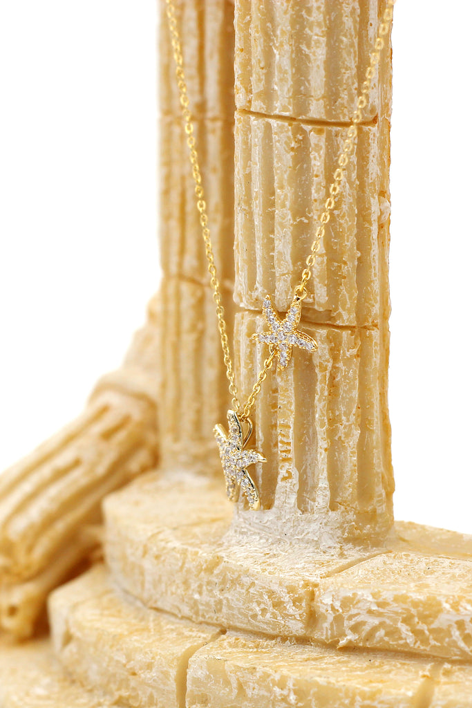 fashion double starfish crystal necklace