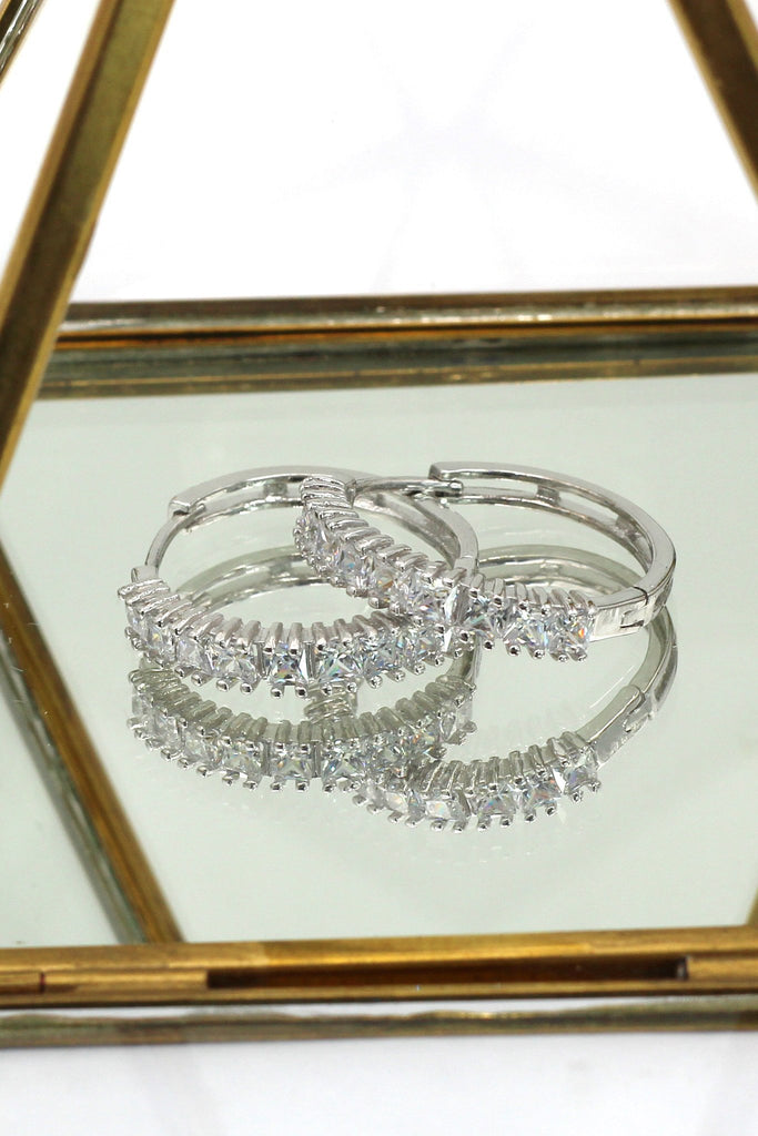 silver lined crystal earrings ring set