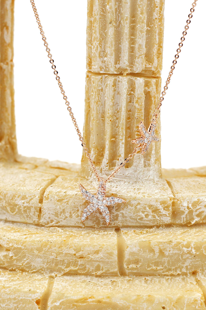 fashion double starfish crystal necklace