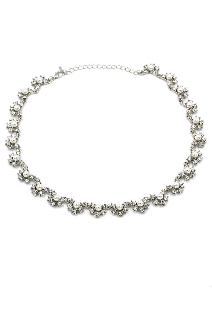 classic crystal and pearl necklace earrings set