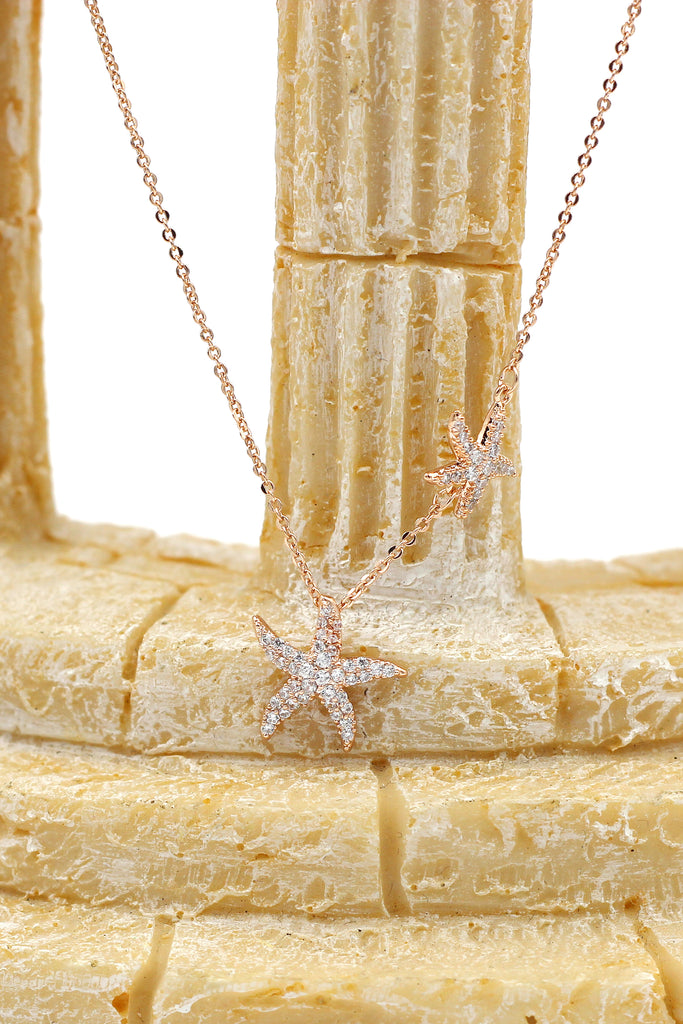 fashion double starfish crystal necklace