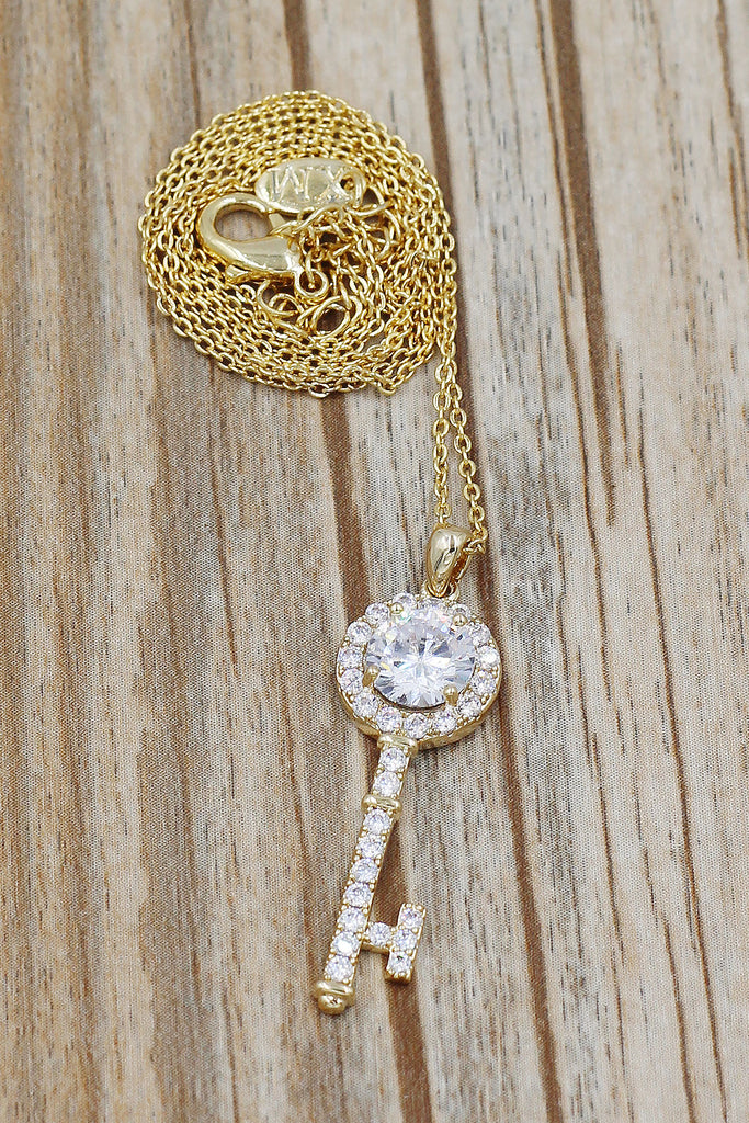 simple crystal key pendant necklace