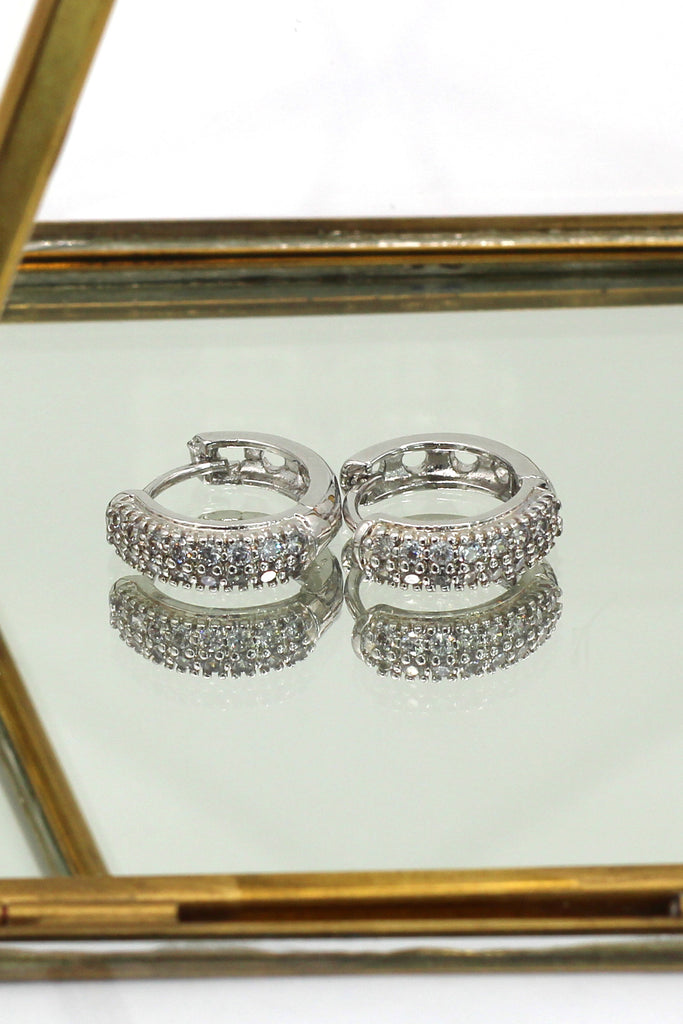 mini crystal silver circle earrings