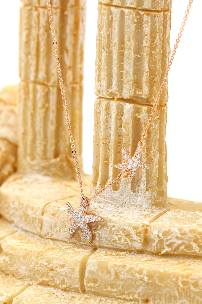 fashion double starfish crystal necklace