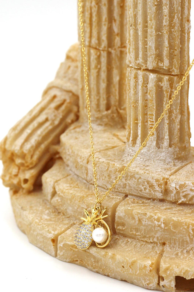 Simple elegant pearl pineapple gold earrings set