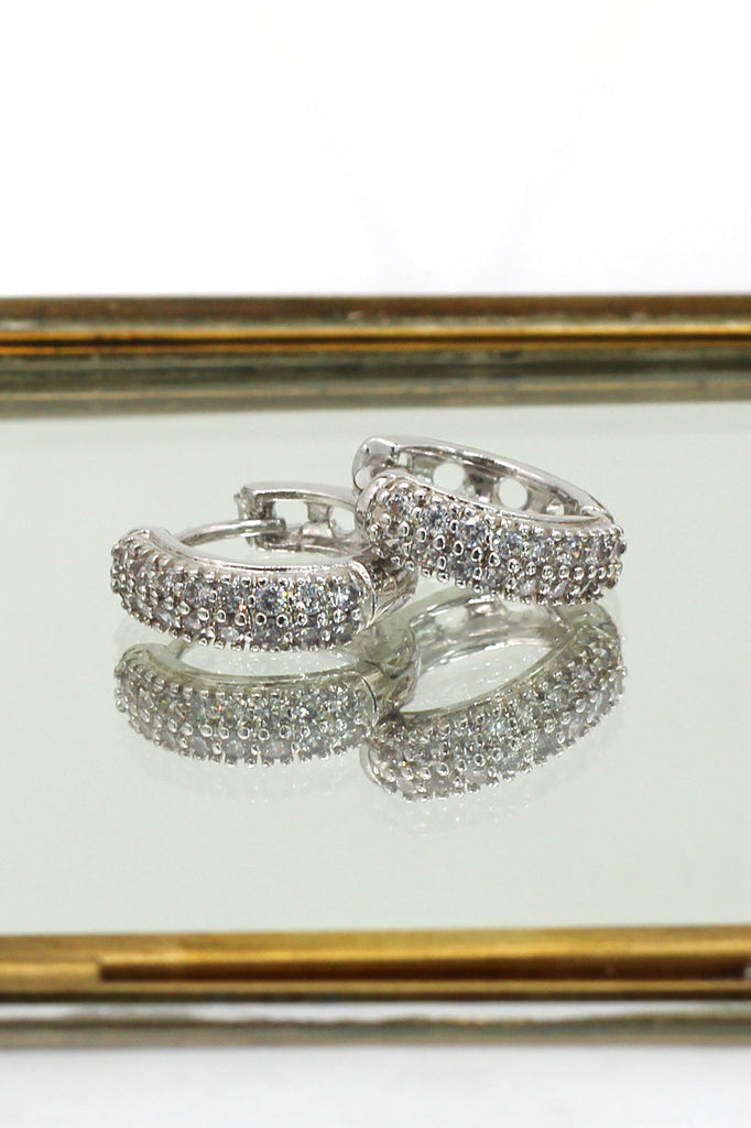 mini crystal silver circle earrings