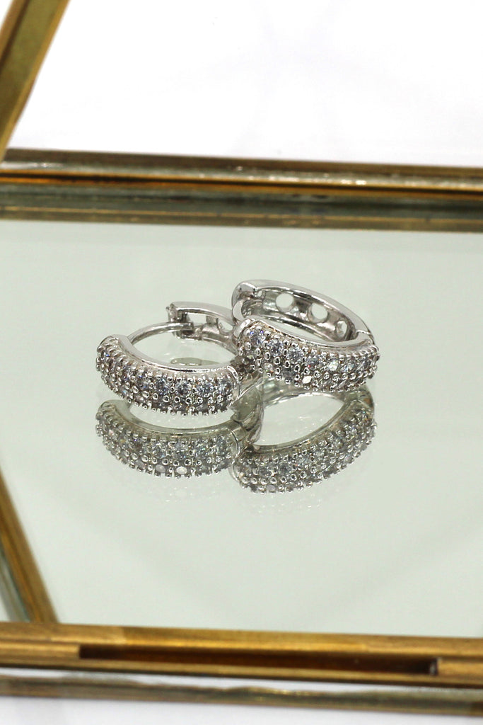 mini crystal silver circle earrings