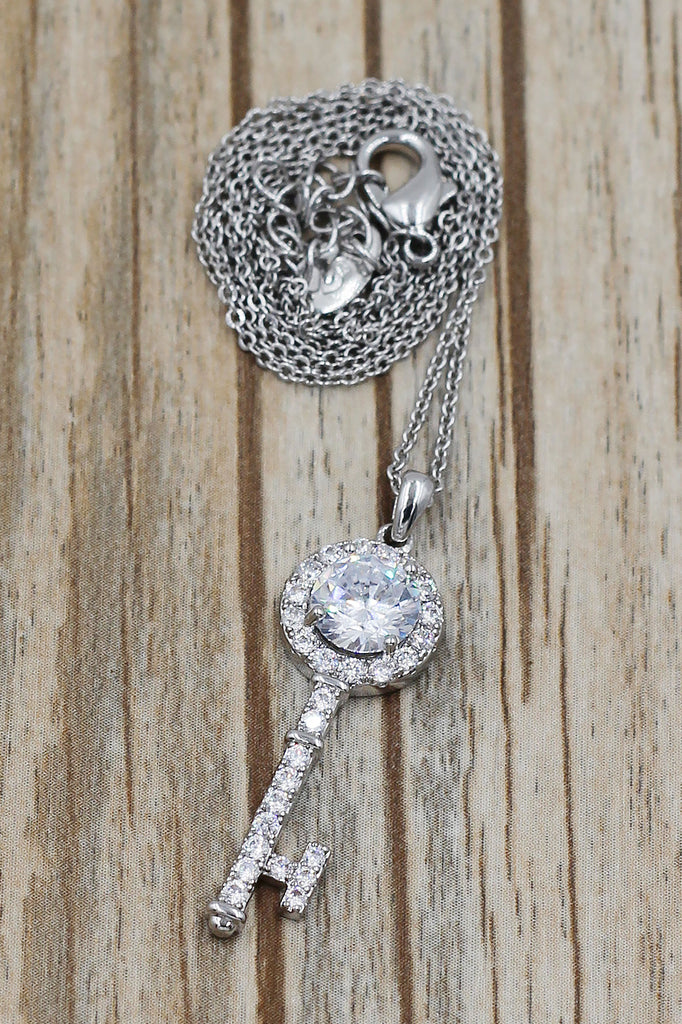 simple crystal key pendant necklace