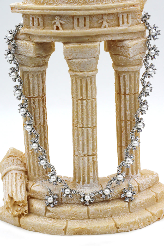 classic crystal and pearl necklace earrings set
