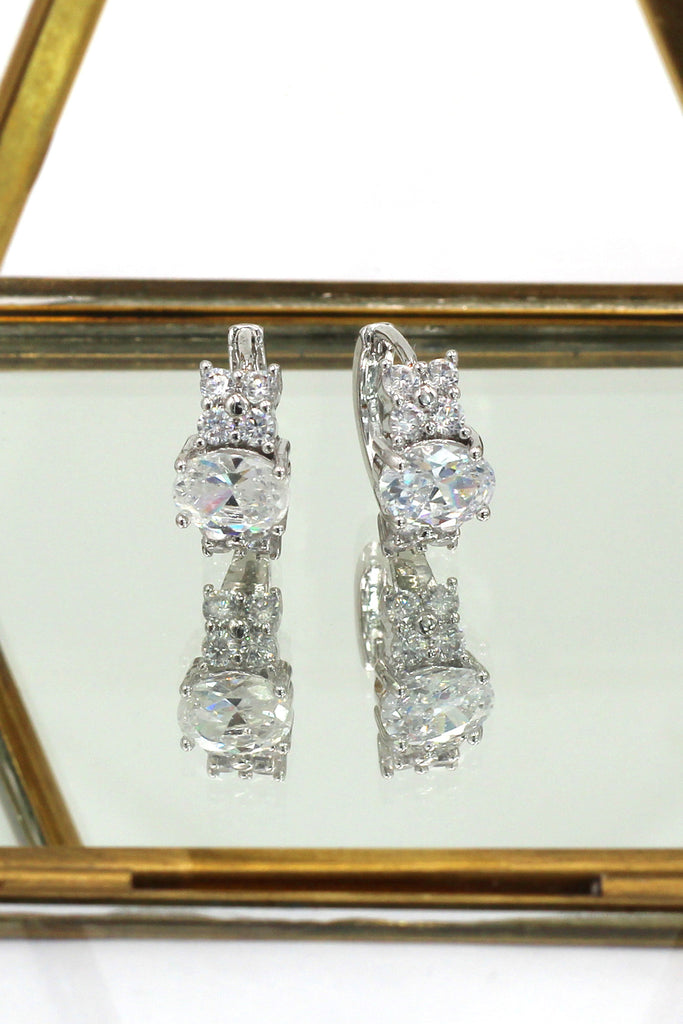 noble oval crystal silver earrings