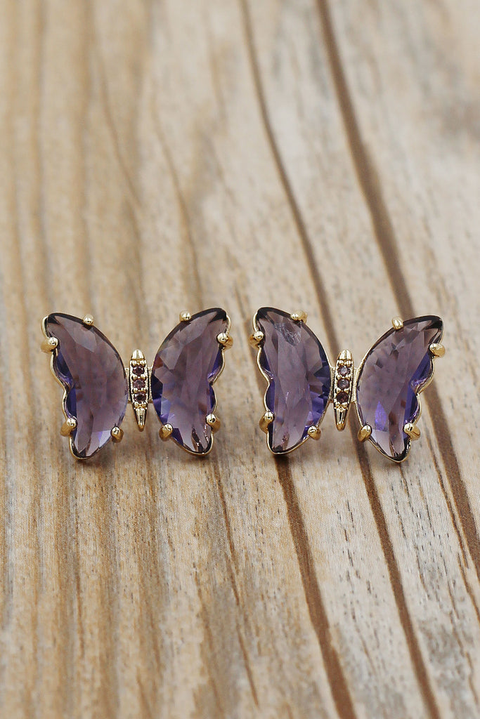 simple colorful crystal butterfly earrings