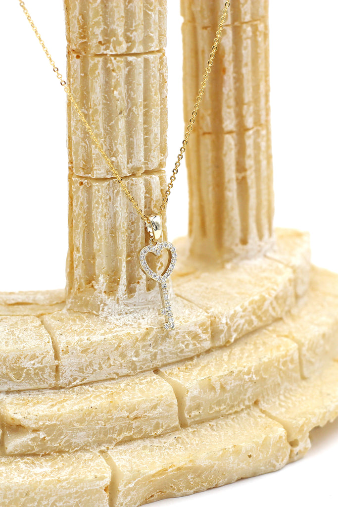 simple heart key crystal necklace