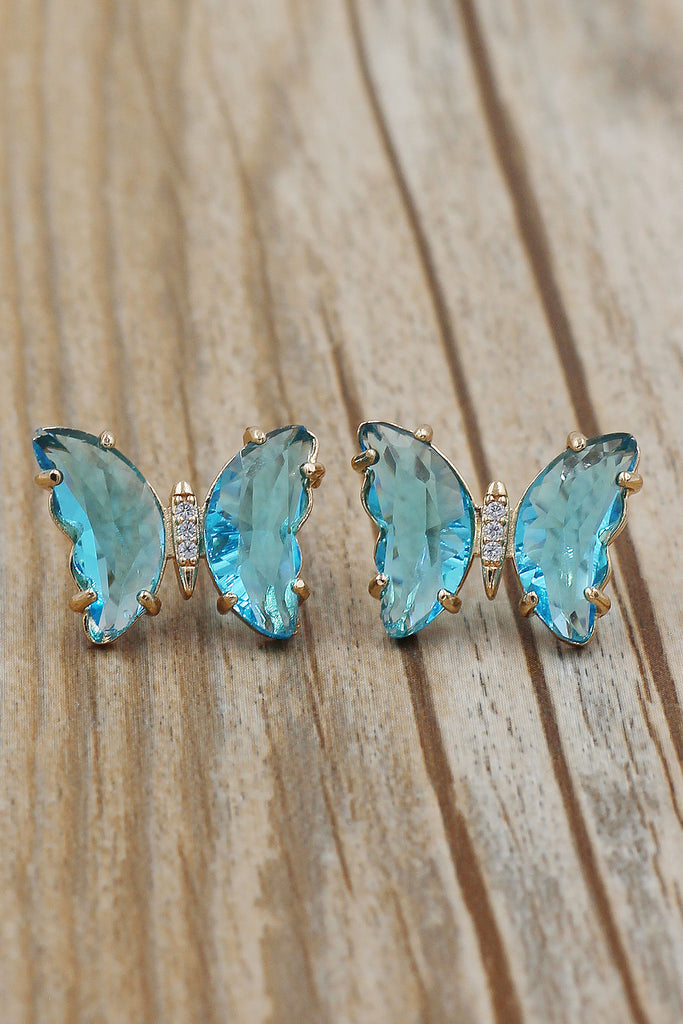 simple colorful crystal butterfly earrings