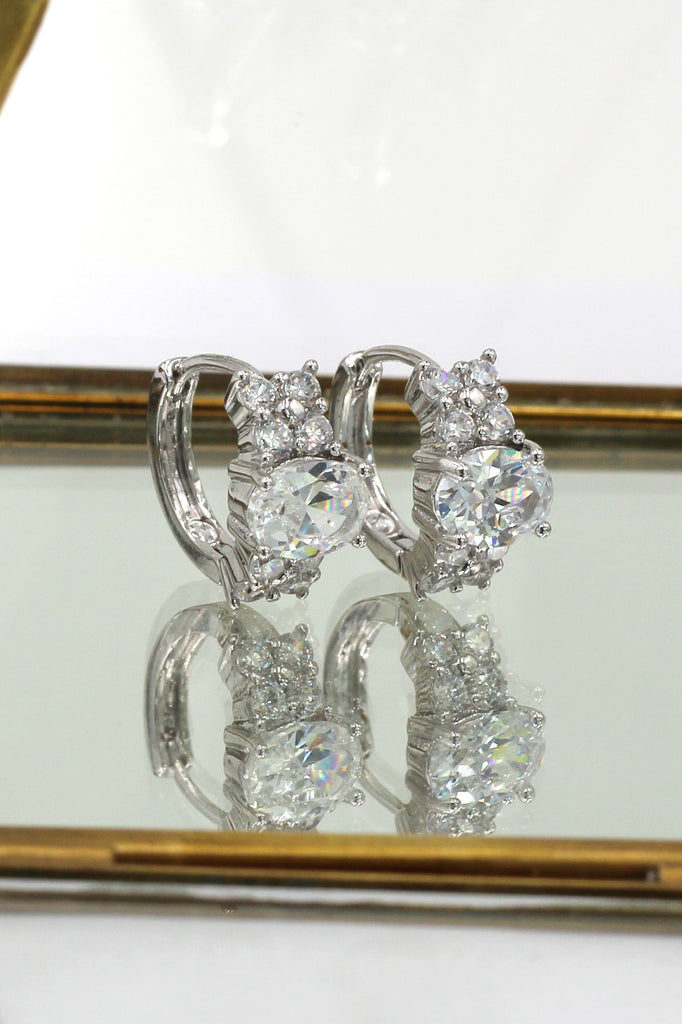 noble oval crystal silver earrings