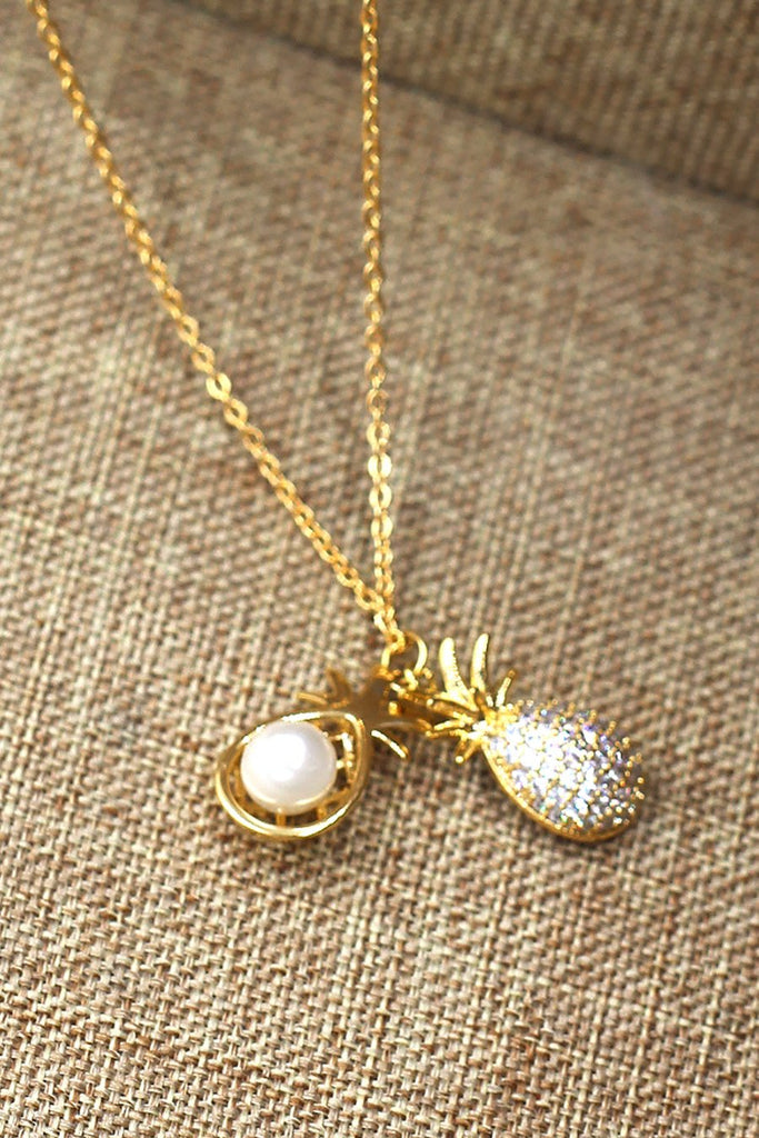 Simple elegant pearl pineapple gold earrings set
