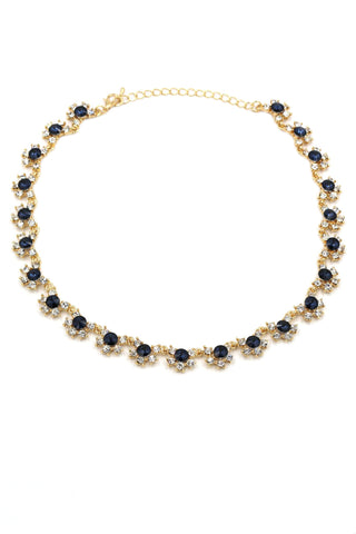 fashion blue crystal original black leather necklace