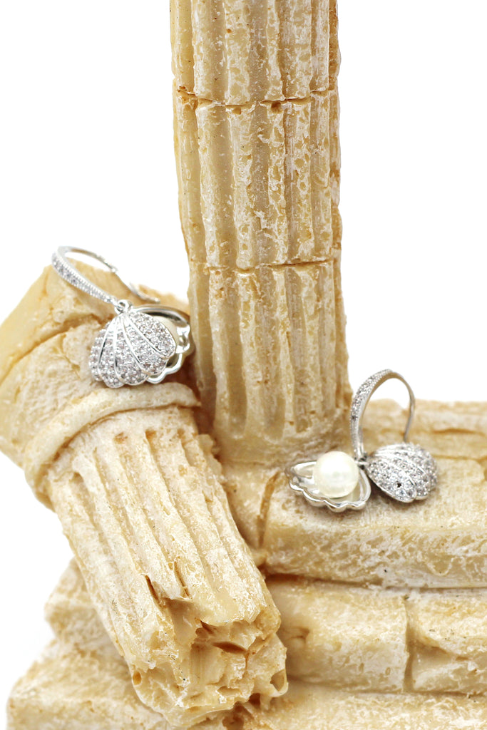 silver shell drop earrings