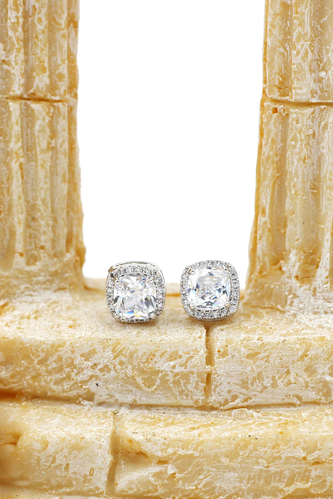 silver square crystal earrings