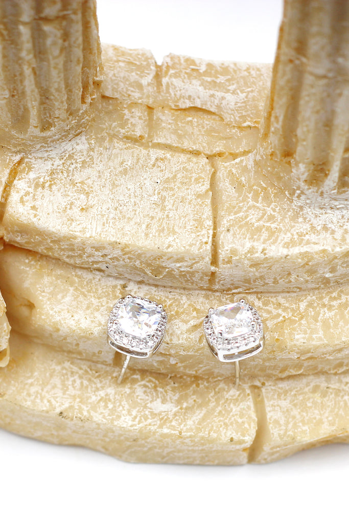 silver square crystal earrings