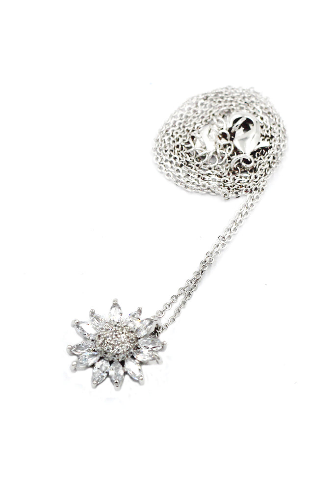 silver sun flower crystal necklace